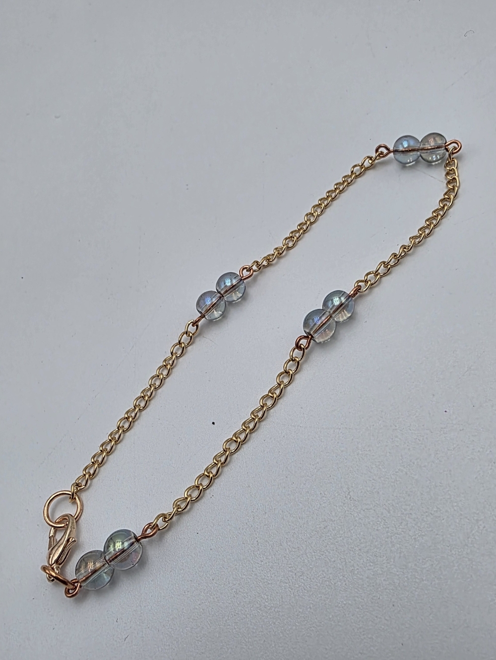 Handmade Gold Chain Anklet with Iridescent Glass Beads – Dainty Summer Jewelry - Picture 3 of 6